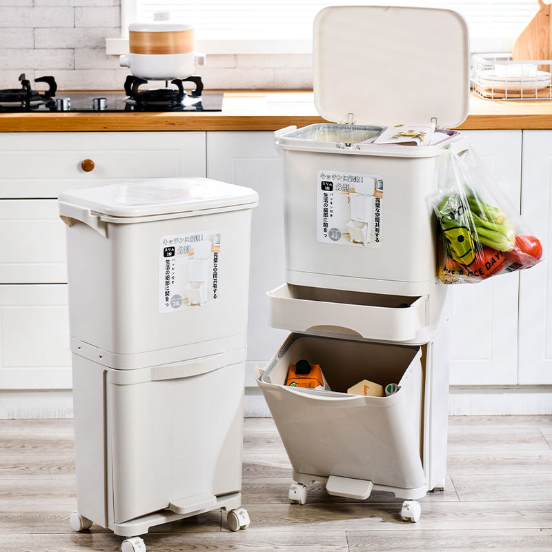 38L big capacity two layer wheel trash can